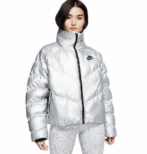 Kurtka Nike AS W damska puchowa ze stójką srebrna