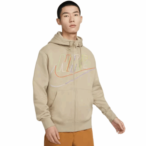 Bluza męska Nike Club rozpinana z kapturem beżowa