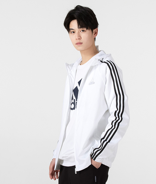 Kurtka wiatrówka Adidas Essentials z kapturem biała - obrazek 2