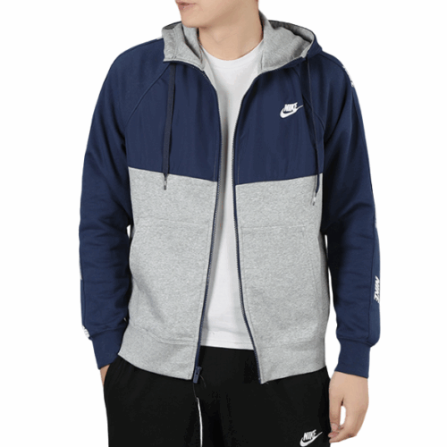 Bluza Nike Sportswear z kapturem dzianina polarowa granat szary