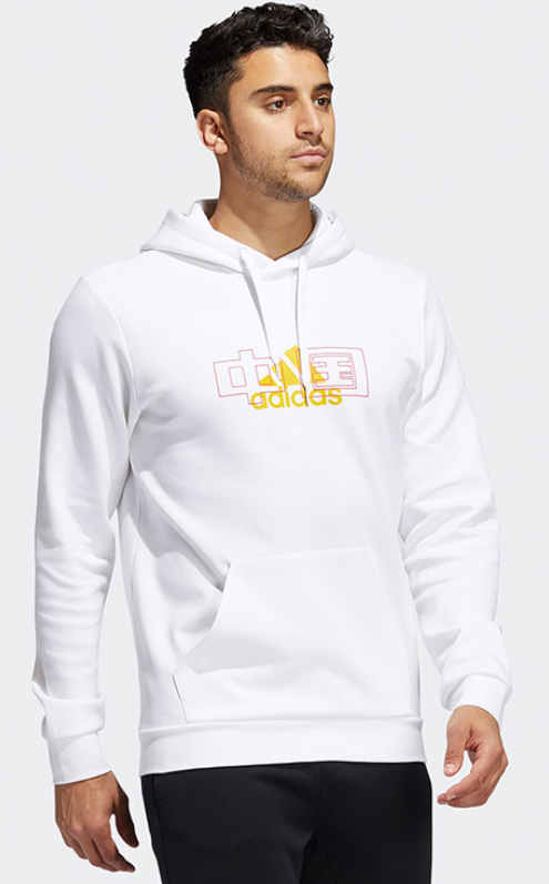 Adidas bluza z kapturem kangurka biała - obrazek 2