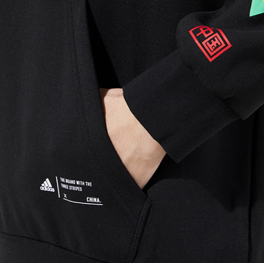 Bluza Adidas China z kapturem logo czarna - obrazek 3